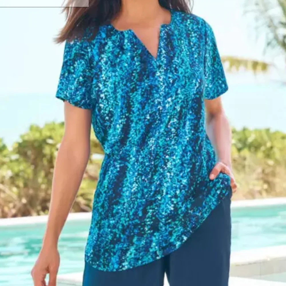 Nwt Split Neck Swim tee built in Bra Swimsuits For All